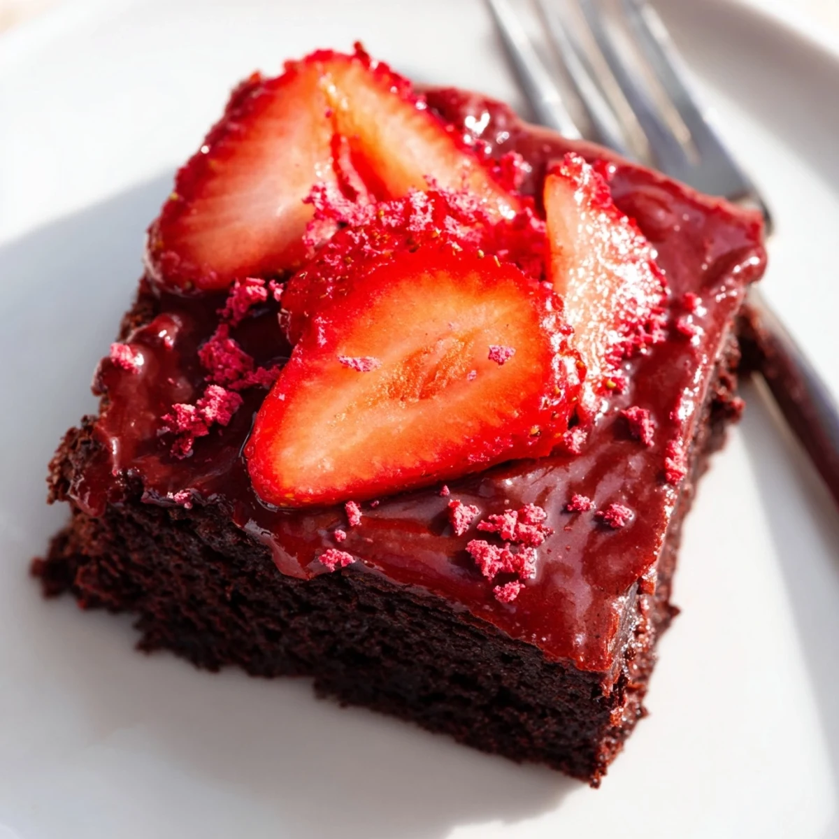 Strawberry Brownies Recipe glazed with pink strawberry icing, fudgy and decadent.