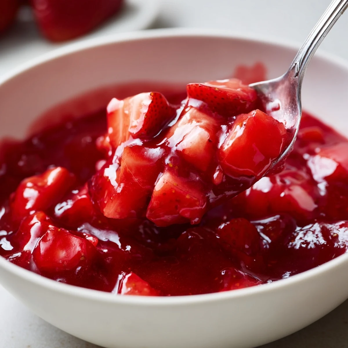 Strawberry Cake Filling Recipe simmering glossy, bright red berries perfect for cake layers.