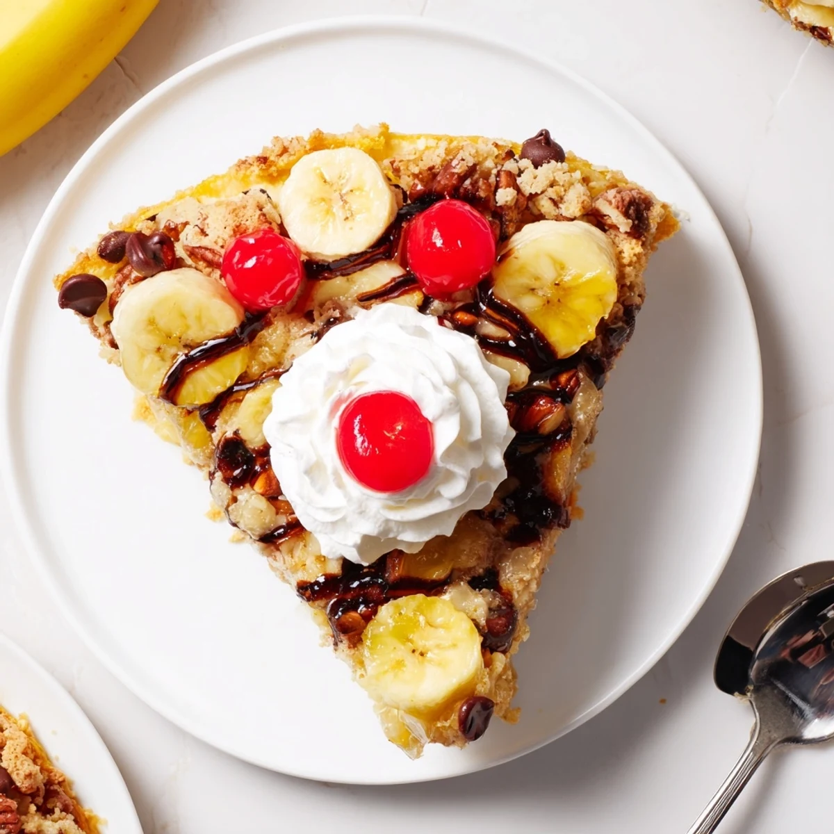 Banana Split Dump Cake in a bubbling 9x13 dish, pineapple aroma, nutty crunch