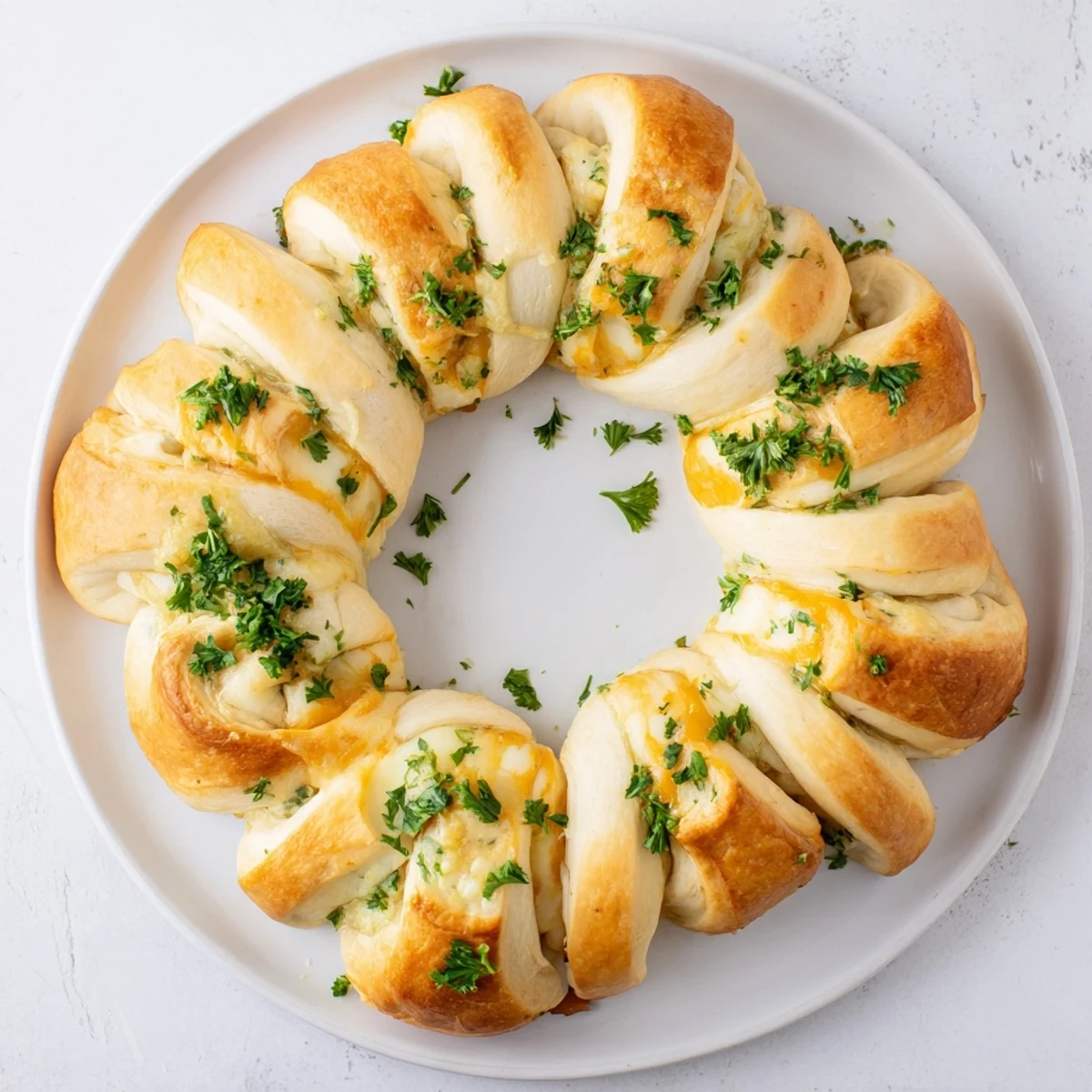 Appetizer plate of cheesy garlic butter rollups served warm alongside marinara dipping sauce