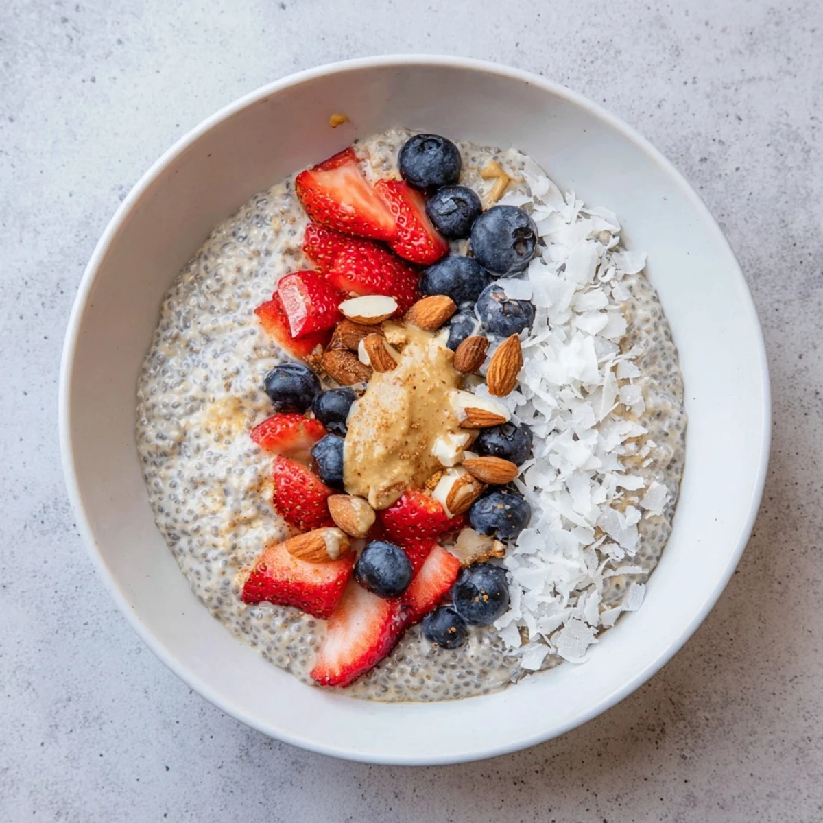 Overnight chia pudding recipes layered with mango, nuts, and dark chocolate shavings