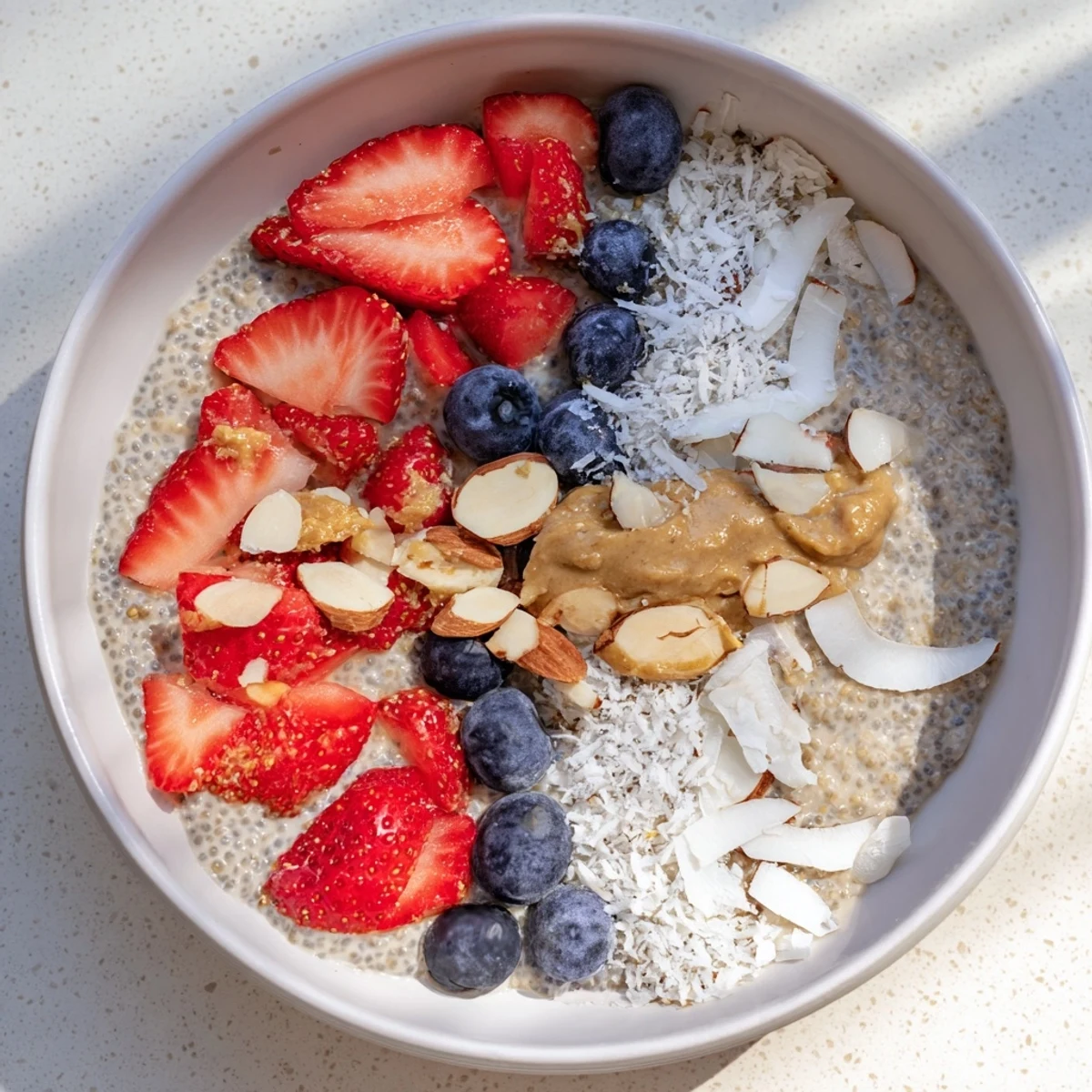 Vegan chia pudding recipes served chilled with almond milk and seasonal fruit garnish