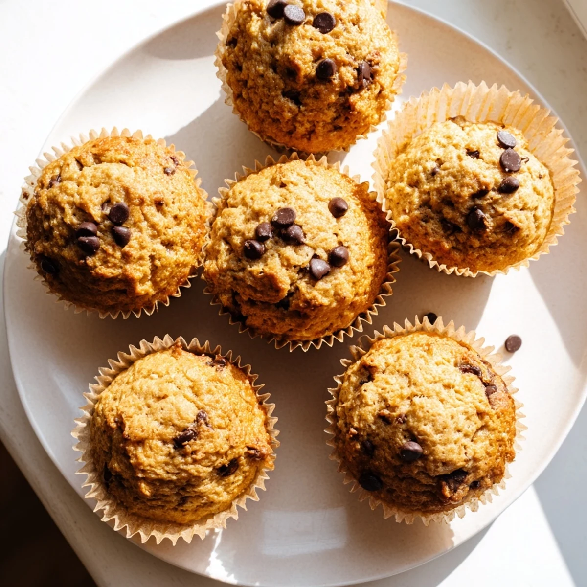 Moist peanut butter banana muffins split open revealing fluffy texture and ripe banana chunks