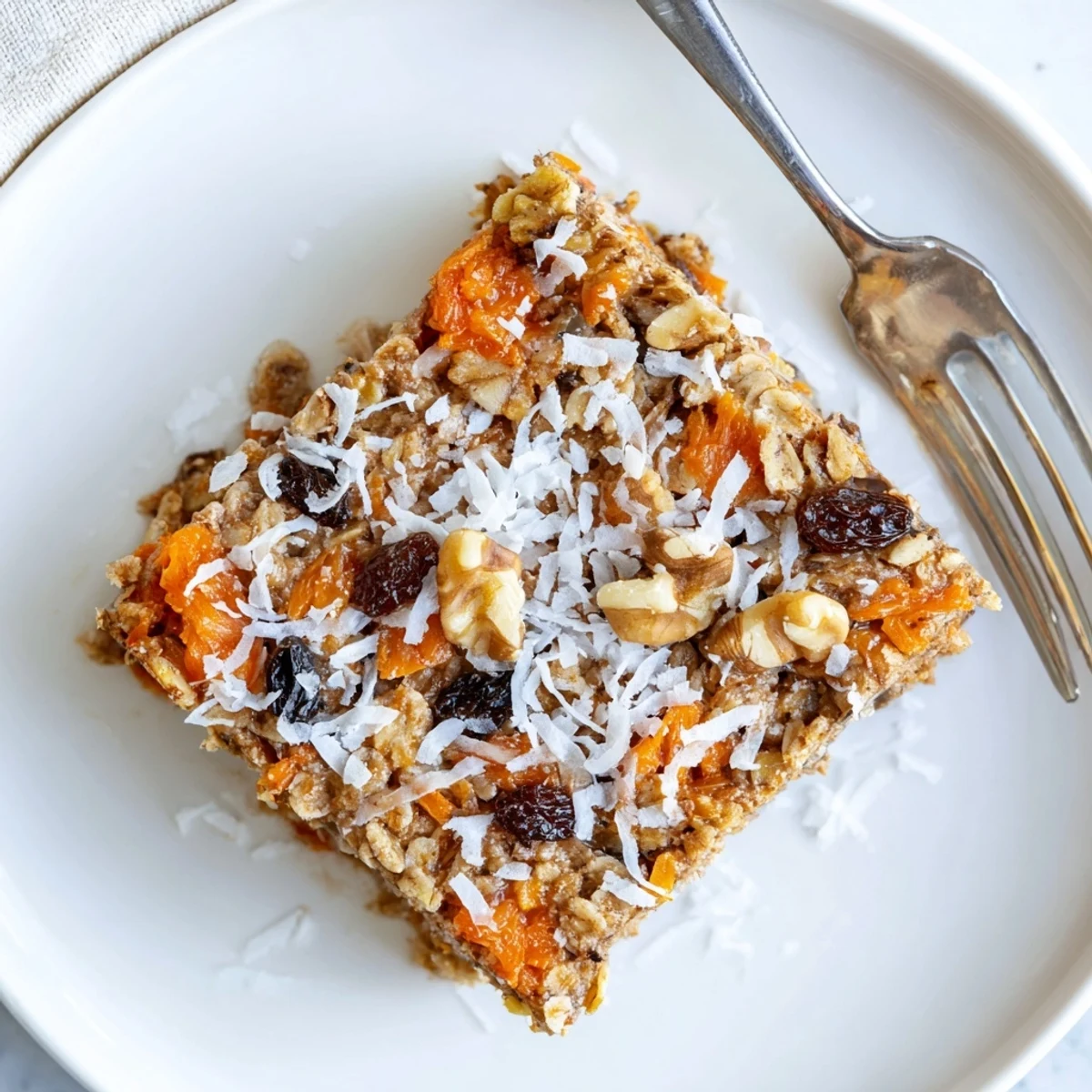 Wholesome breakfast bowl featuring grated carrots and cinnamon in this easy carrot cake baked oatmeal recipe