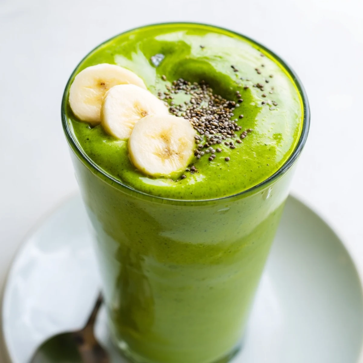 Silky Matcha Smoothie poured into two glasses, breakfast-ready and energizing