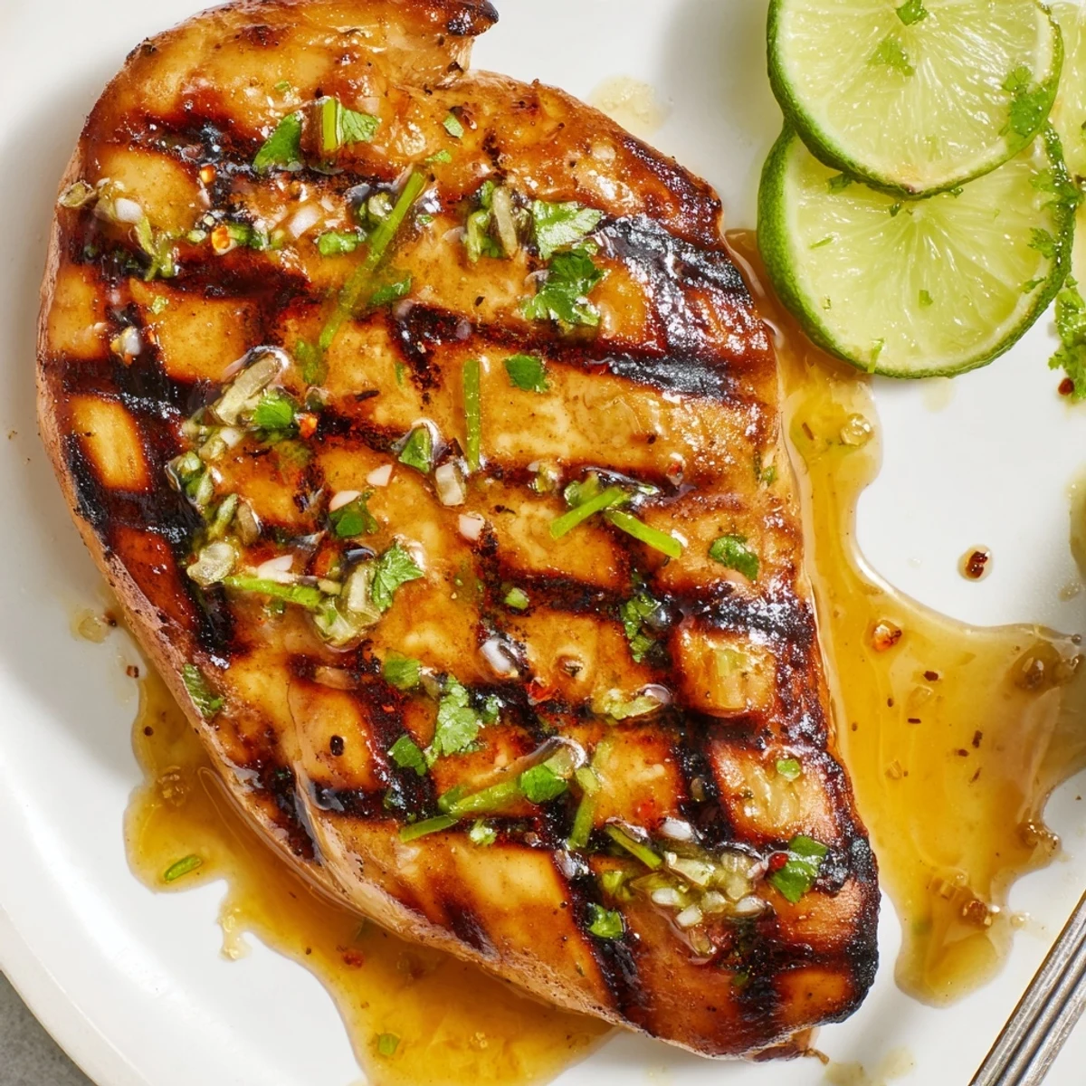 Sliced Key West Grilled Chicken With Tropical Citrus Marinade served with grilled pineapple.