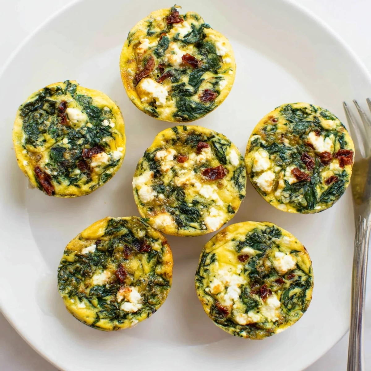 Golden spinach feta and sun dried tomato egg muffin cups fresh from oven
