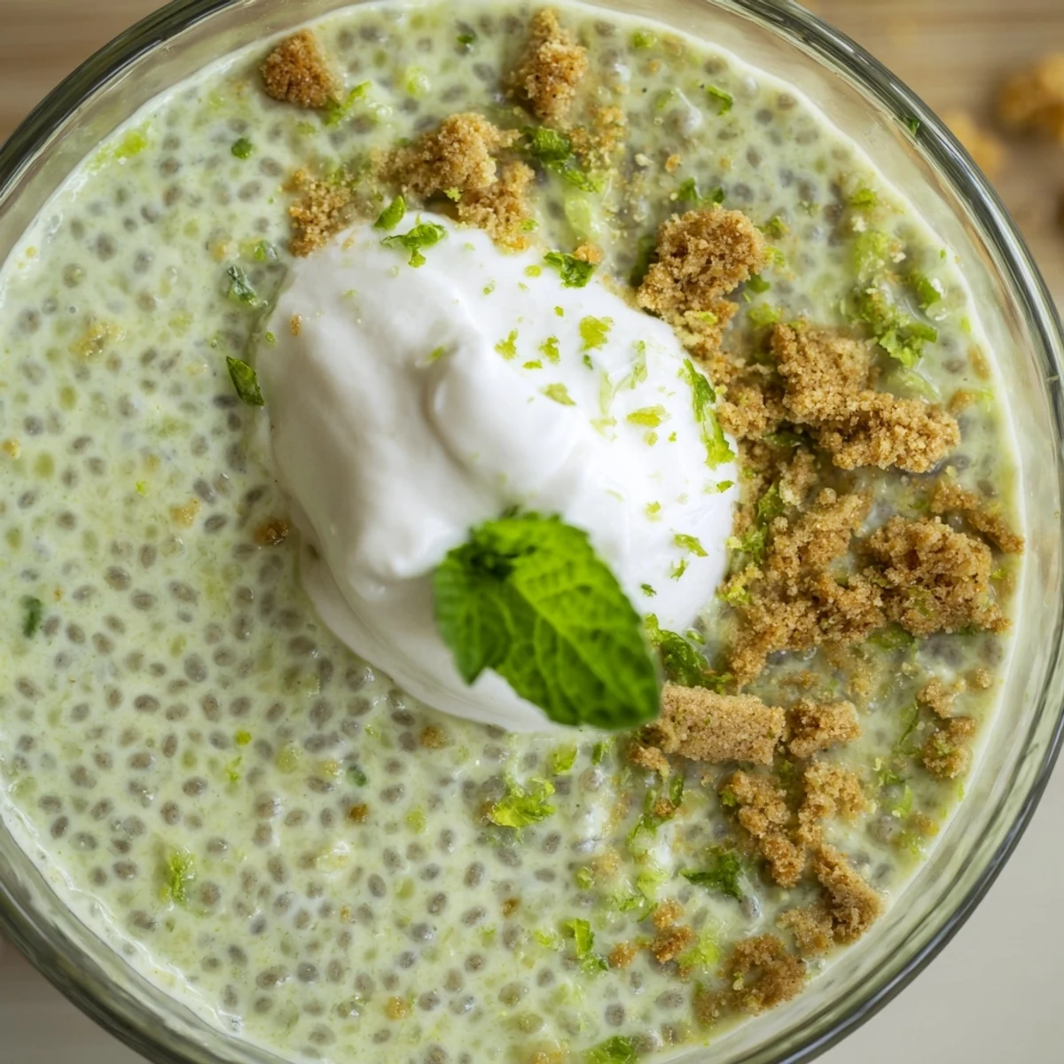Creamy key lime chia pudding topped with fresh coconut yogurt and zesty lime garnish