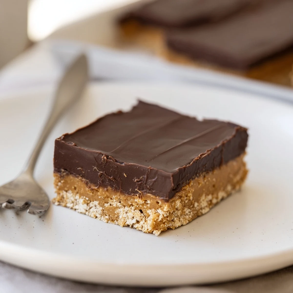 Plated Peanut Butter Bars beside coffee, creamy peanut flavor and crunchy base