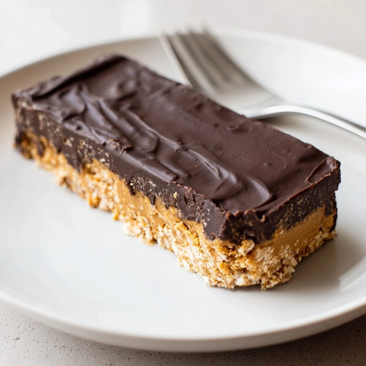 Freshly sliced Peanut Butter Bars, chewy peanut center with rich chocolate layer
