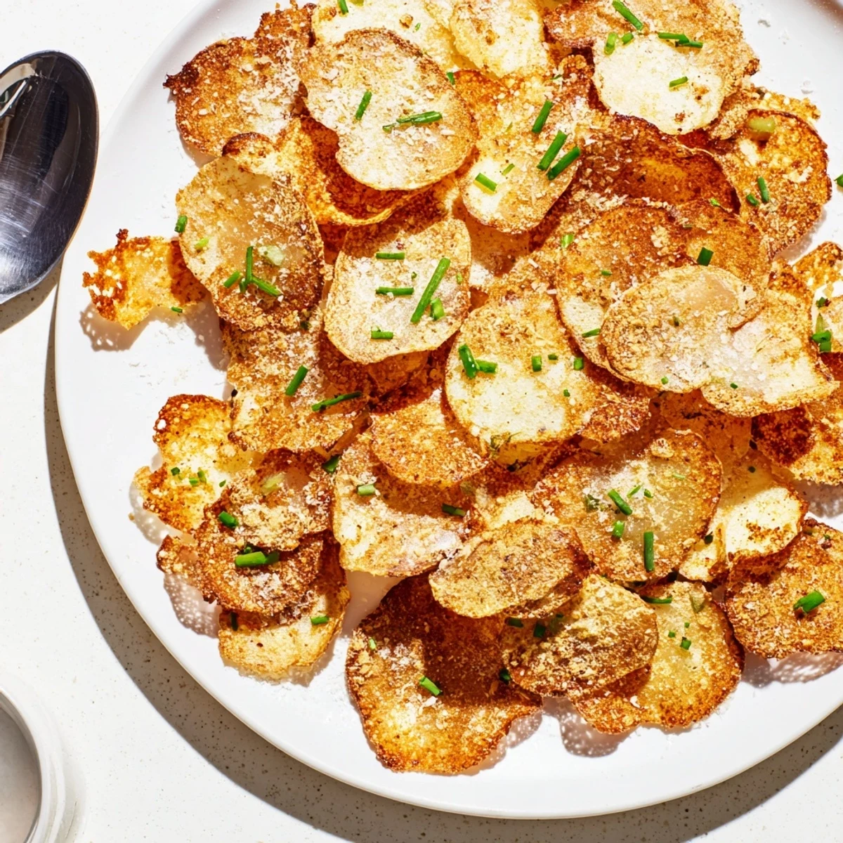 A plate of crunchy cottage cheese chips seasoned with smoked paprika served alongside creamy guacamole