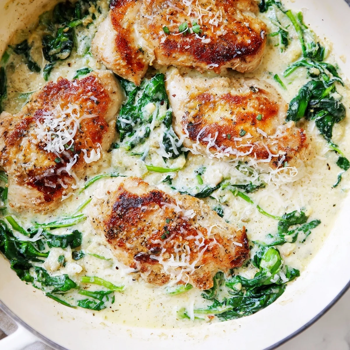 Juicy Lemon Parmesan Spinach Chicken topped with a crisp Parmesan crust and wilted greens.