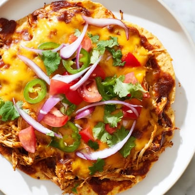 Smoky Pulled Chicken Nachos with Jalapeños bubbling from the oven, served with creamy sour cream and lime.
