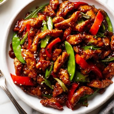 Stir fried Chinese garlic chicken glistening with savory garlic sauce served over fluffy steamed jasmine rice